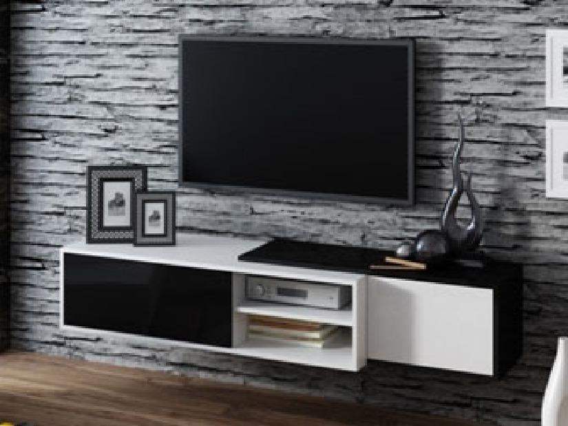 TV stolík Sitar (biela + lesklá čierna)
