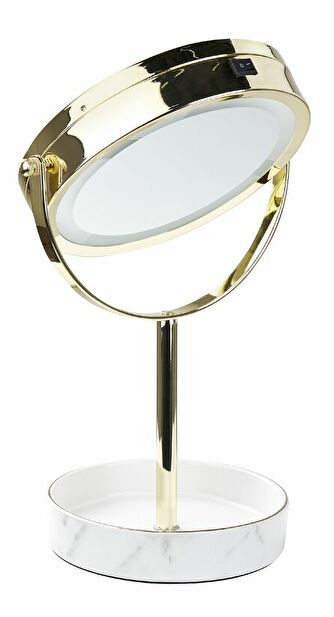 Kozmetické zrkadlo Shevaun (zlatá + biela) (s LED osvetlením)
