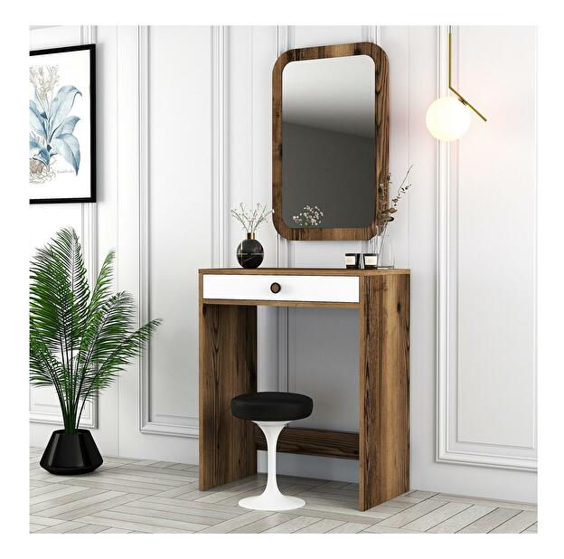 Toaletný stolík Logan (biela + orechové drevo)
