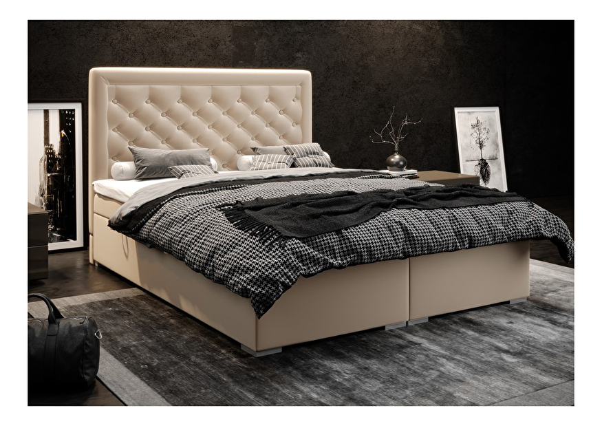 Kontinentálna posteľ 160 cm Gllamy (čierna ekokoža) (s úložným priestorom)
