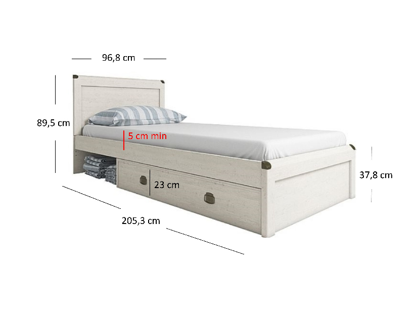 Jednolôžková posteľ 90 cm Marlene 1S (borovice vintage) (s roštom)