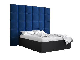 Manželská posteľ s čalúneným čelom 160 cm Brittany 3 (čierna matná + modrá) (s roštom)