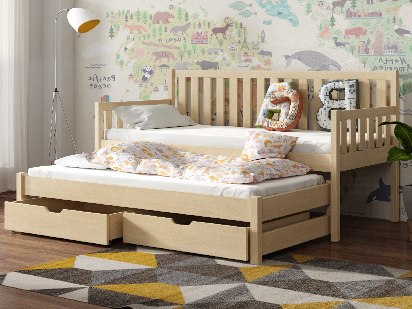 Detská posteľ 90 x 200 cm SUZI (s roštom a úl. priestorom) (borovica)