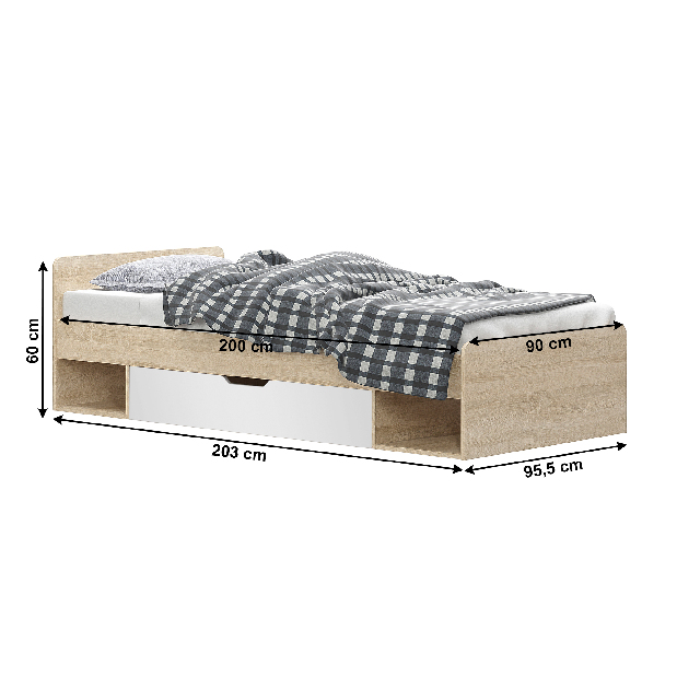 Jednolôžková posteľ 90 cm Thornham 1S/90 (s úl. priestorom) (biela)