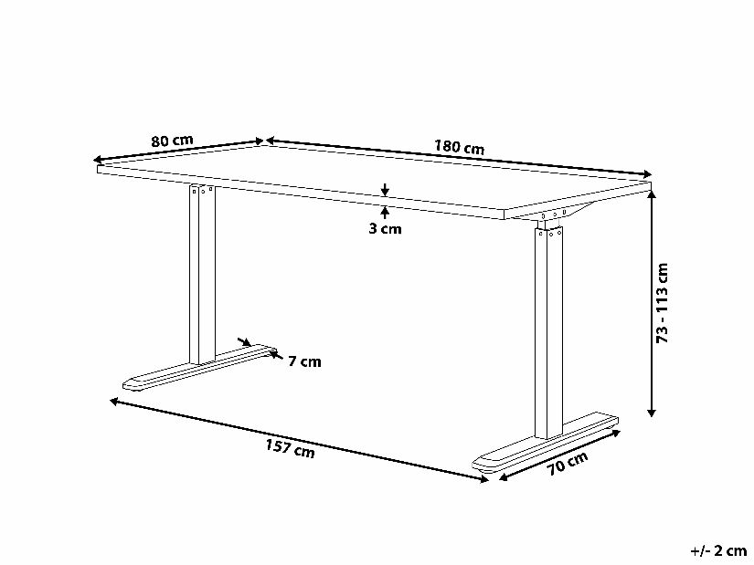 Písací stôl DESIRA II (180x80 cm) (hnedá + biela) (manuálne nastaviteľný)