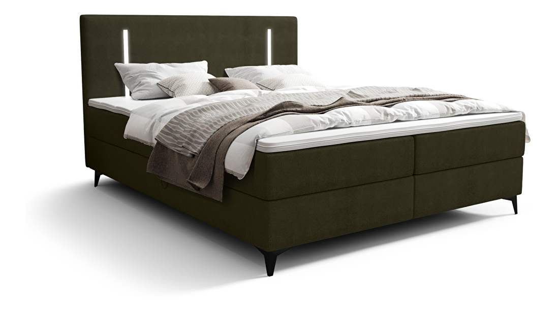 Manželská posteľ 160 cm Ortega Bonell (olivová zelená) (s roštom, s úl. priestorom) (s LED osvetlením)