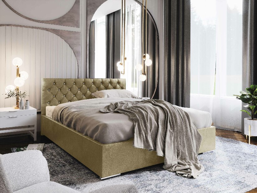 Manželská posteľ 180 cm Kerry (béžová) (s roštom a úložným priestorom)