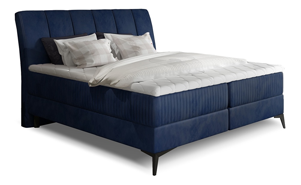 Kontinentálna posteľ 140 cm Alberto (tmavomodrá) (s matracmi)