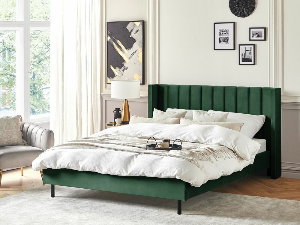 Manželská posteľ 180 cm VINNETTE (textil) (zelená) (s roštom)