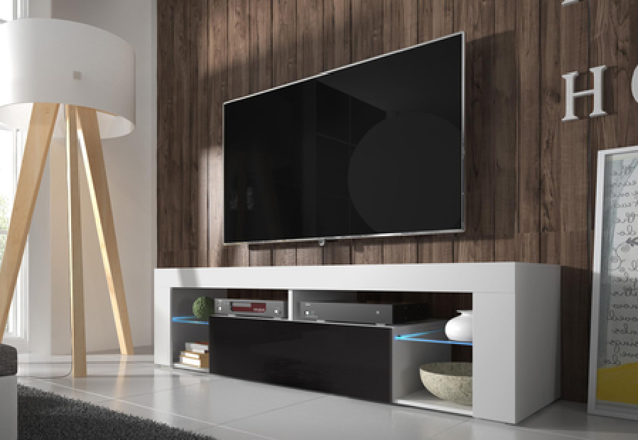TV stolík/skrinka Liala (biela + čierny lesk) (s LED) *výpredaj