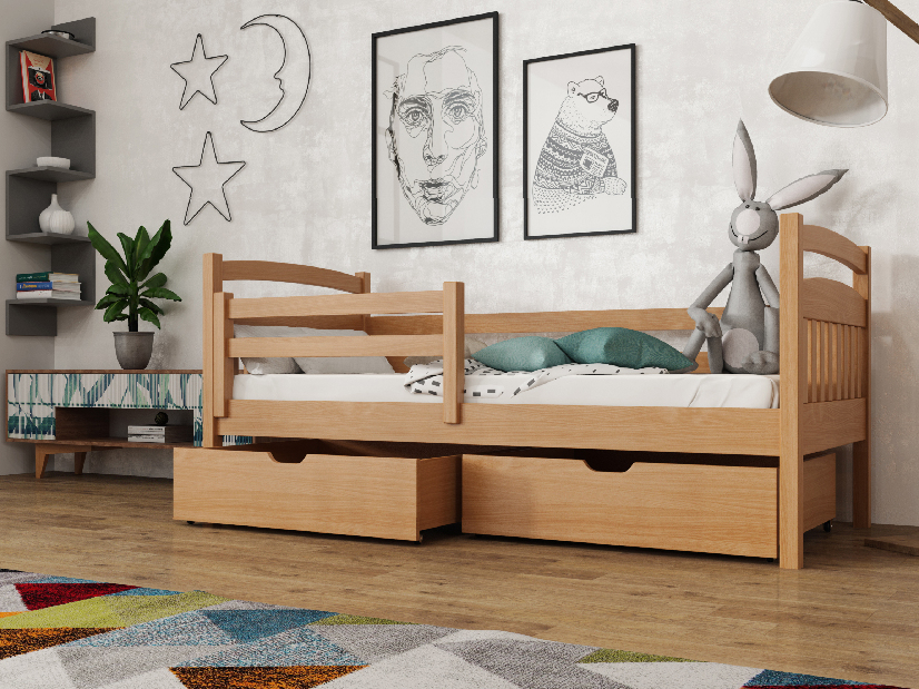 Detská posteľ 80 x 180 cm Karine (s roštom a úl. priestorom) (buk)