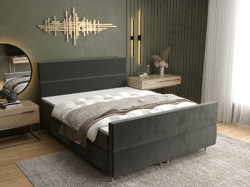 Manželská posteľ Boxspring 140 cm Flu Plus Comfort (tmavosivá) (s matracom a úložným priestorom)