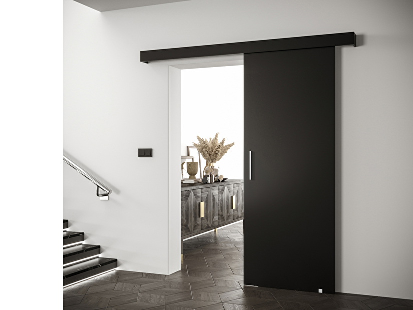 Posuvné dvere 90 cm Sharlene I (čierna matná + čierna matná + strieborná)