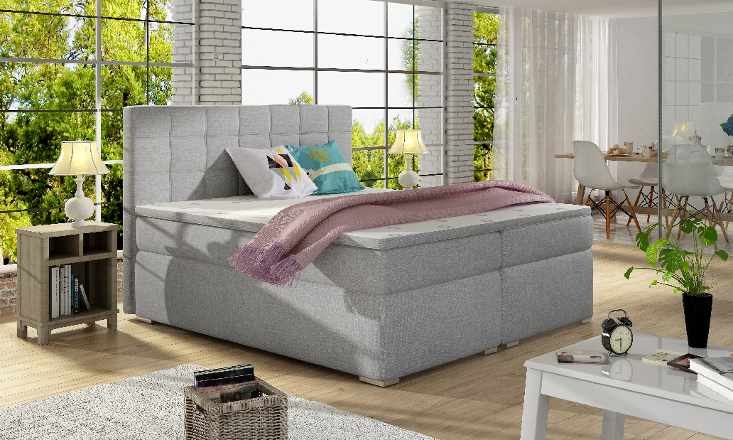 Kontinentálna posteľ 180 cm Abbie (svetlosivá) (s matracmi)
