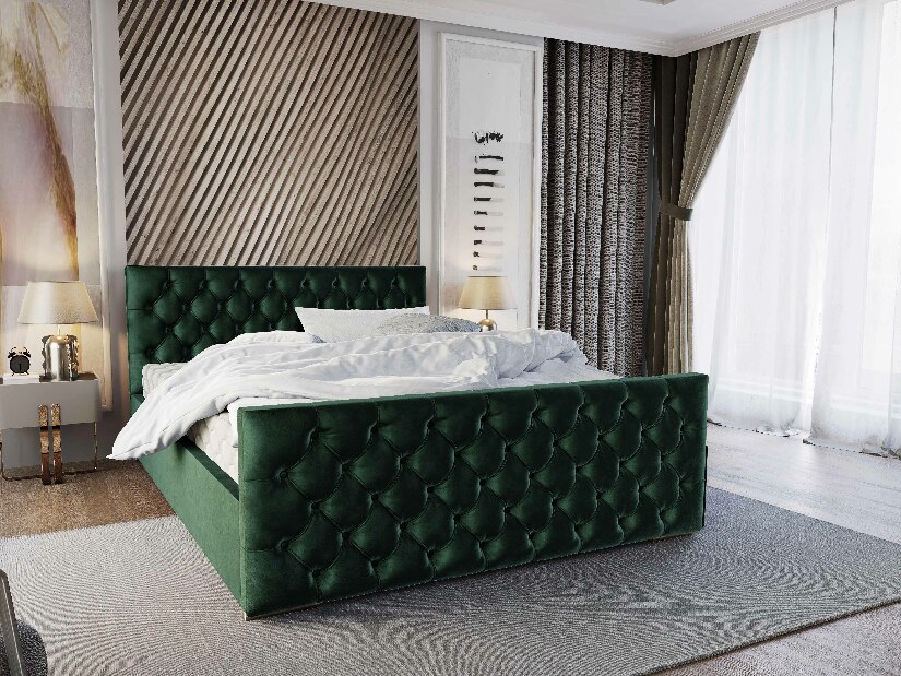 Manželská posteľ 140 cm Velva (tmavozelená) (s roštom a úložným priestorom)