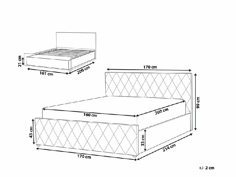Manželská posteľ 160 cm Rhett (béžová) (s roštom a úložným priestorom)