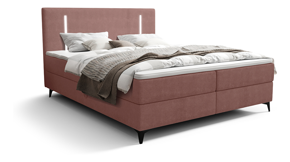Manželská posteľ 180 cm Ortega Comfort (terakota) (s roštom a matracom, s úl. priestorom) (s LED osvetlením)