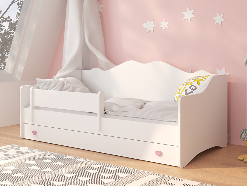Detská posteľ 160x80 cm Ester I (s roštom a matracom) (biela + ružová)
