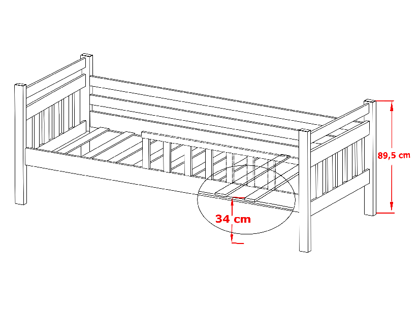 Detská posteľ 90 x 190 cm Kasey (s roštom a úl. priestorom) (borovica)