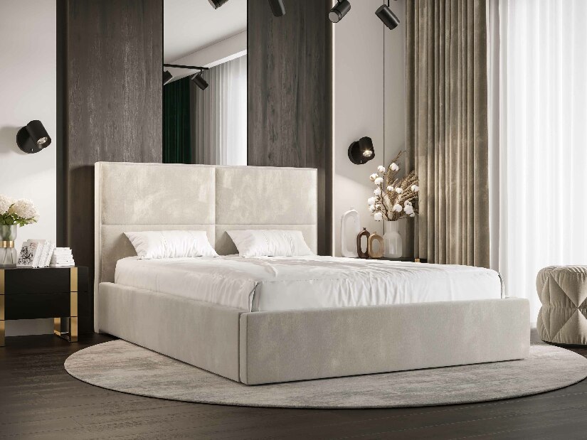 Manželská posteľ 140 cm Alfonso (béžová) (s roštom a úložným priestorom)