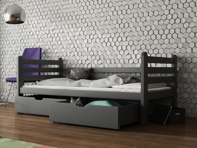 Detská posteľ 90 x 200 cm Somer (s roštom a úl. priestorom) (grafit)