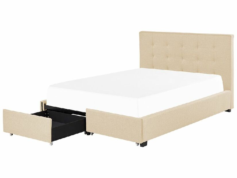 Manželská posteľ 140 cm Rhiannon (béžová) (s roštom a úložným priestorom)
