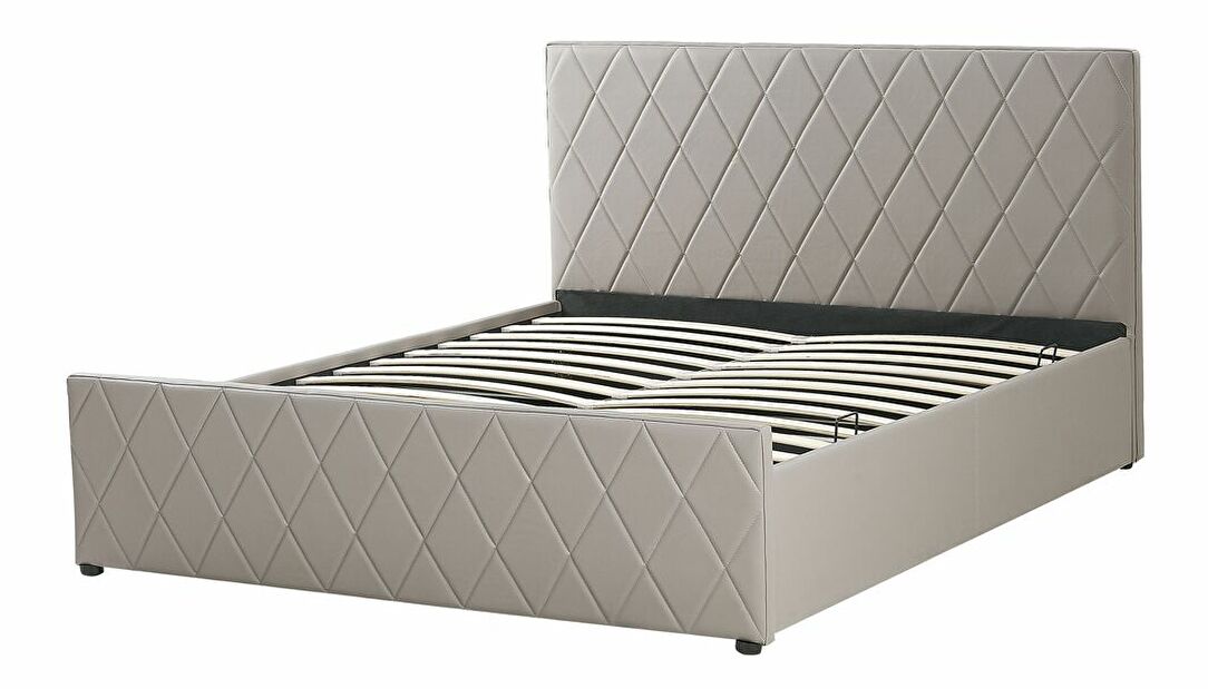Manželská posteľ 160 cm ROFARIO (sivá) (umelá koža) (s roštom a úl. priestorom)