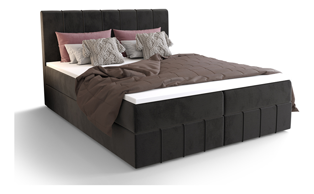 Manželská posteľ Boxspring 160 cm Barack Comfort (čierna) (s matracom a úložným priestorom)