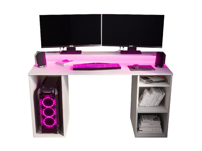 Herný PC stolík Garrick 1 (biely) (s LED RGB osvetlením)