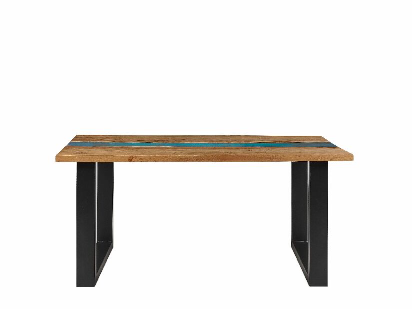 Jedálenský stôl REVERRA (svetlé drevo + modrá) (pre 6 osôb)