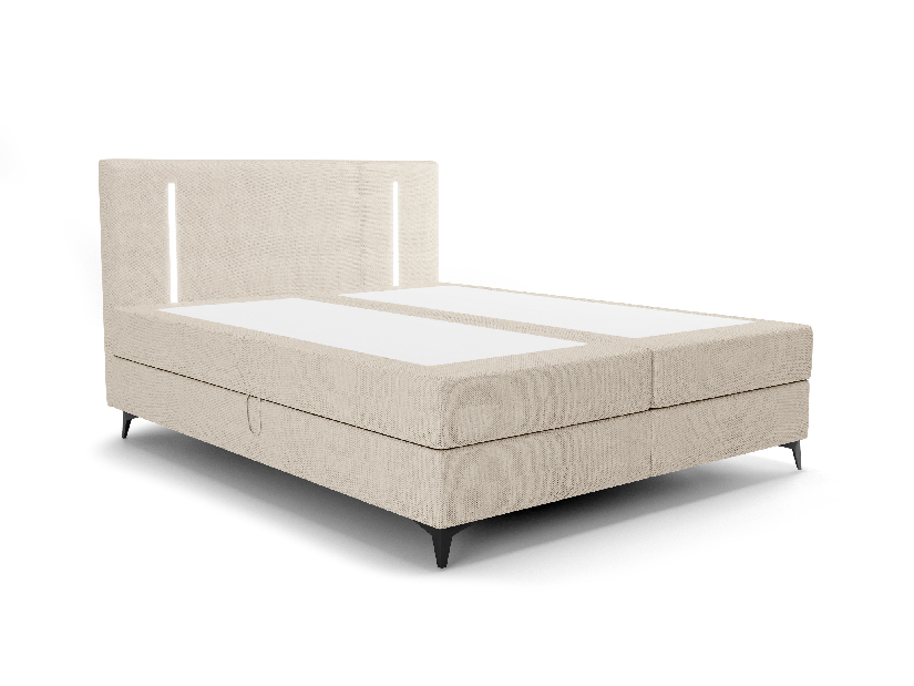 Manželská posteľ 160 cm Ortega Comfort (béžová) (s roštom a matracom, s úl. priestorom) (s LED osvetlením)