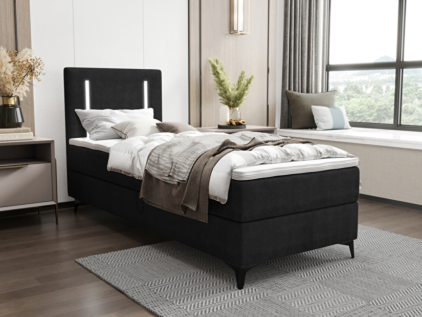 Jednolôžková posteľ 80 cm Ortega Comfort (čierna) (s roštom a matracom, bez úl. priestoru) (s LED osvetlením)