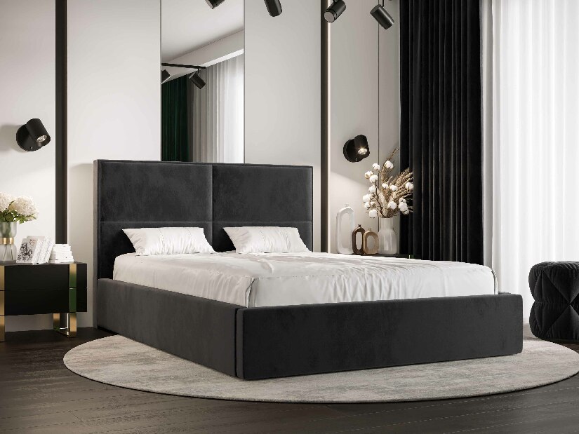 Manželská posteľ 180 cm Alfonso (čierna) (s roštom a úložným priestorom)