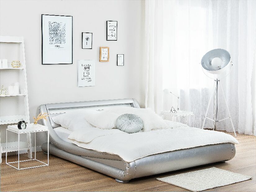 Manželská posteľ 160 cm AVENUE (s roštom a LED osvetlením) (strieborná)