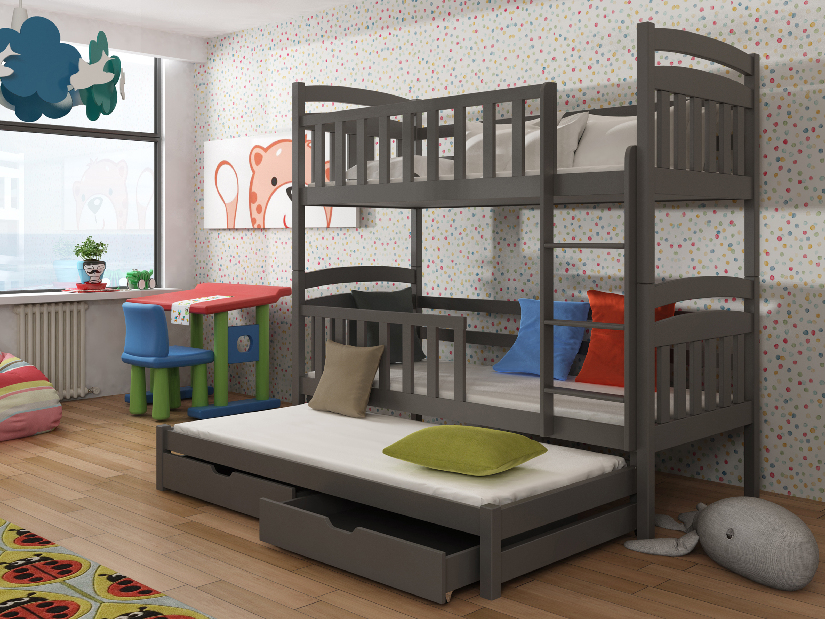 Detská posteľ 90 x 190 cm VIOLA (s roštom a úl. priestorom) (grafit)