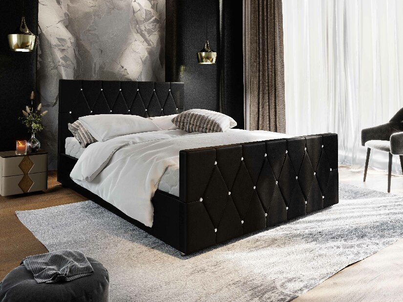 Manželská posteľ 140 cm Illa (čierna) (s roštom a úložným priestorom)