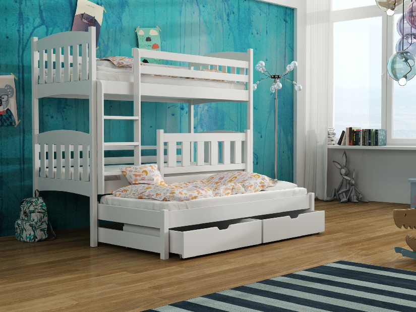 Detská posteľ 90 x 200 cm ANJA (s roštom a úl. priestorom) (biela)