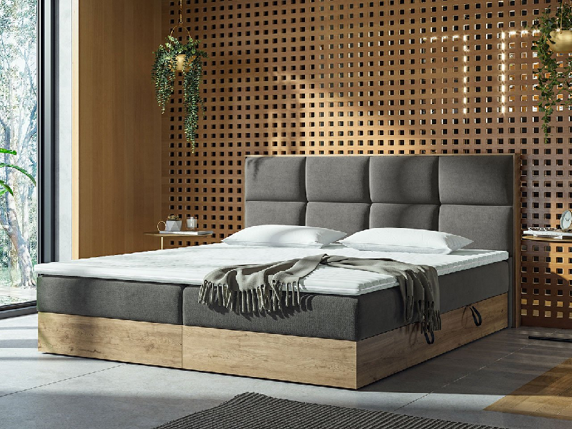 Kontinentálna posteľ 160 cm Bolondra (zlatý remeselný dub + soro 97)