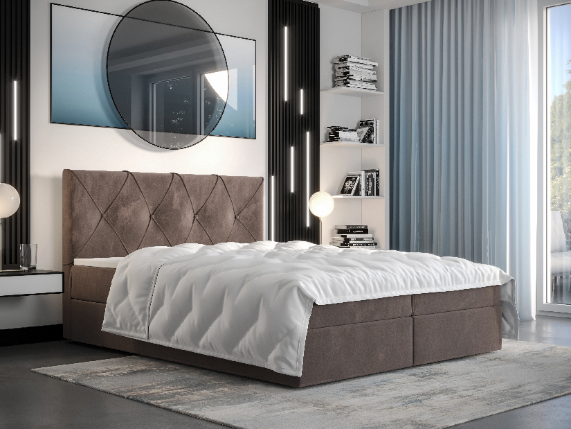 Manželská posteľ Boxspring 180 cm Athena (hnedá) (s matracom a úložným priestorom)