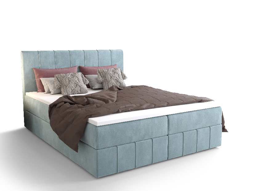 Manželská posteľ Boxspring 160 cm Barack (sivomodrá) (s matracom a úložným priestorom)