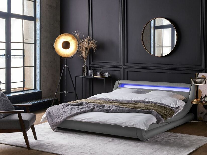 Manželská posteľ 140 cm AVENUE (s roštom a LED osvetlením) (sivá)