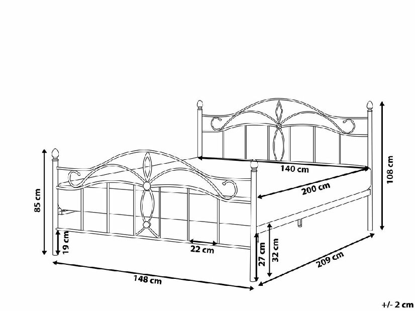 Manželská posteľ 140 cm Aicha (čierna) (s roštom)