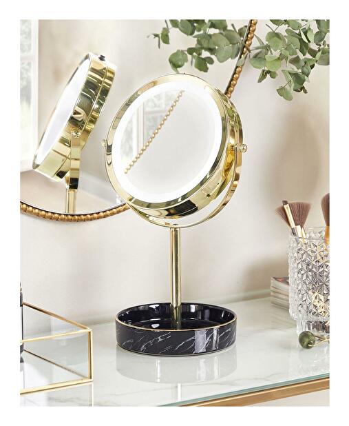 Kozmetické zrkadlo Shevaun (zlatá + čierna) (s LED osvetlením)
