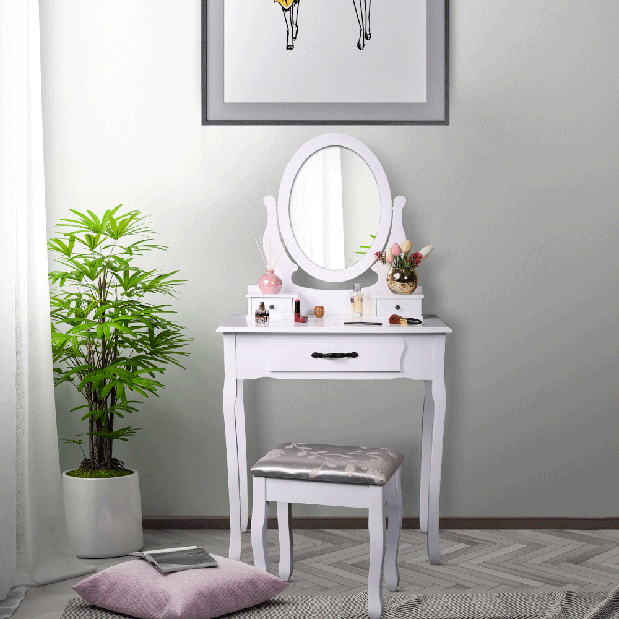 Toaletný stolík s taburetkou Linetik (biela)