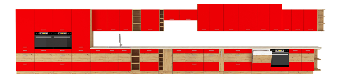 Rohová kuchyňa Arryn 275 + 170 cm (dub artisan + červená)