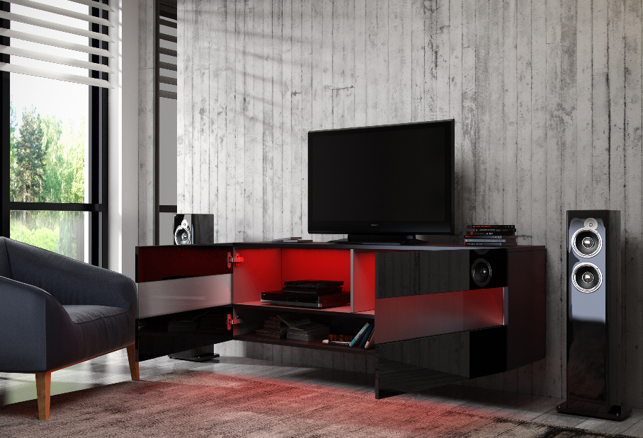 TV stolík/skrinka Ramona (čierny lesk + čierna matná)