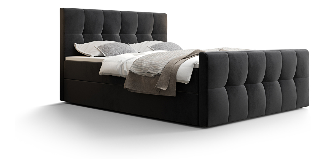 Manželská posteľ Boxspring 160 cm Macheta Comfort (čierna) (s matracom a úložným priestorom)