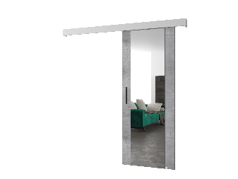 Posuvné dvere 90 cm Sharlene II (betón svetlý + biela matná + čierna) (so zrkadlom)