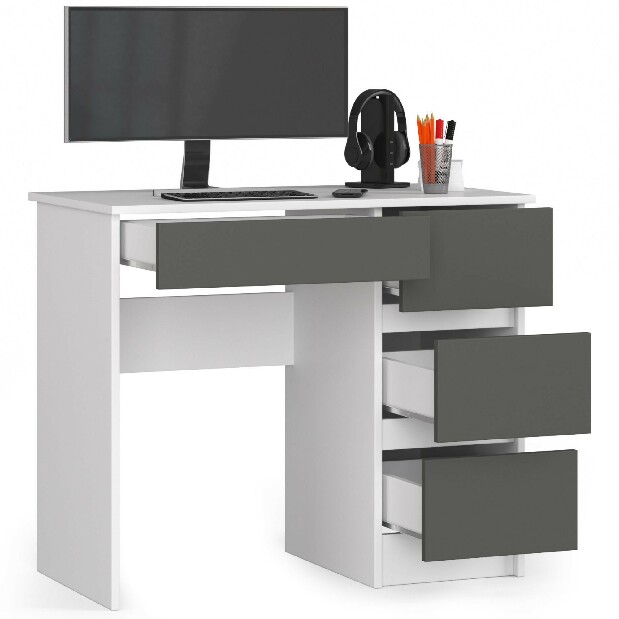 PC stolík Benicio II (biela + grafit sivý) (P)