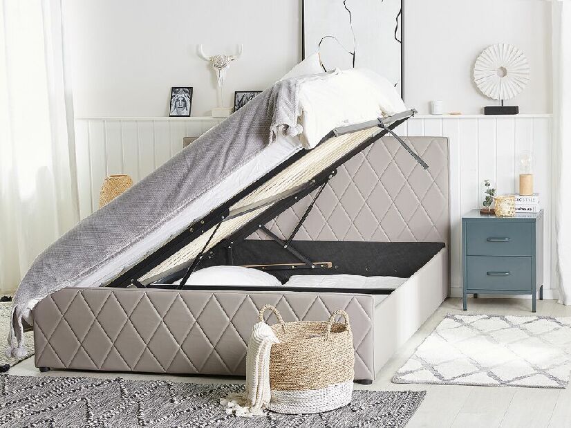 Manželská posteľ 140 cm ROFARIO (sivá) (umelá koža) (s roštom a úl. priestorom)